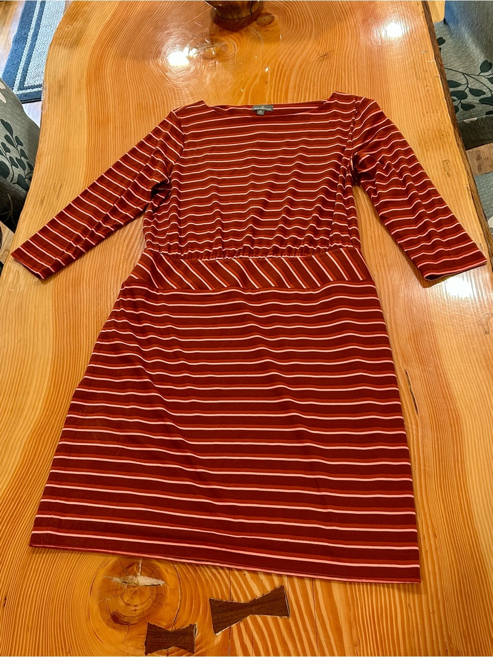 LL Bean Striped Rust Red & Cream Boatneck Dress